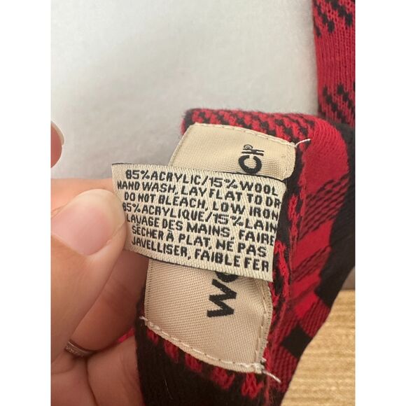 Woolrich Wool Blend Scarf Red and Black Plaid - Picture 4 of 5